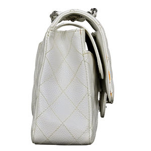 Chanel White Chain Matelasse Flap Shoulder Bag W Mark Coco Skin Caviar